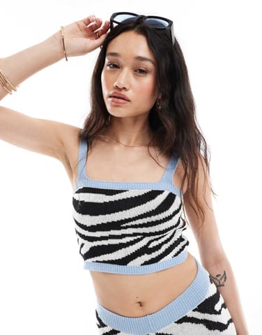 ASOS DESIGN knitted cropped cami top in zebra