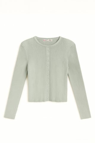 Buttoned Slim Fit Ribbed Knit Cardigan