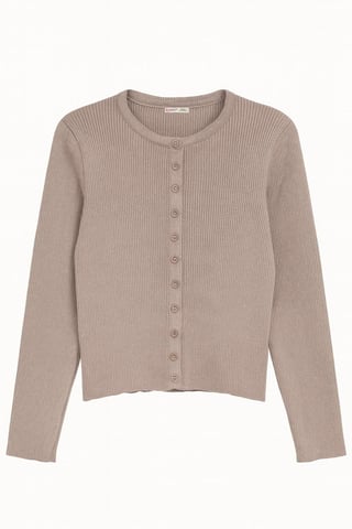 Buttoned Slim Fit Ribbed Knit Cardigan