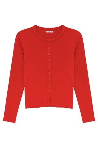 Buttoned Slim Fit Ribbed Knit Cardigan