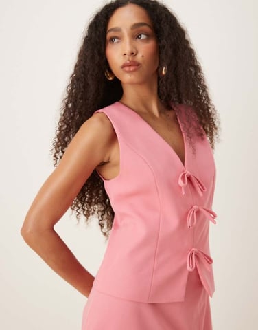 YAS bow front detail waistcoat co-ord in bubblegum pink