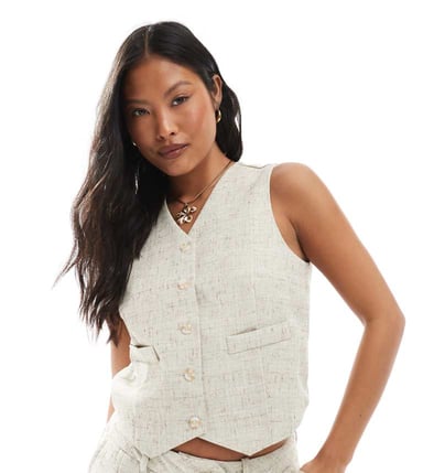 Vero Moda Petite tailored waistcoat co-ord in oatmeal