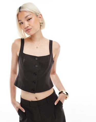 ASOS DESIGN tailored square neck waistcoat in chocolate co ord