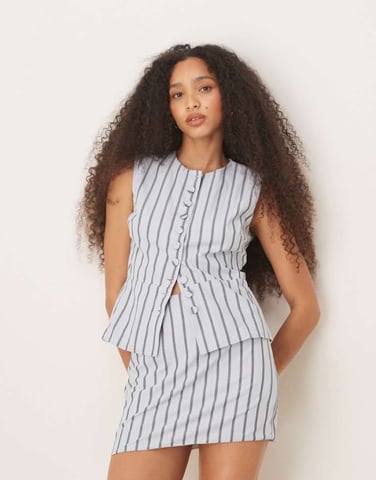 Glamorous button down vest in white charcoal stripe co-ord