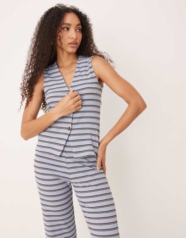 ASOS DESIGN waistcoat co-ord in brown and blue stripe