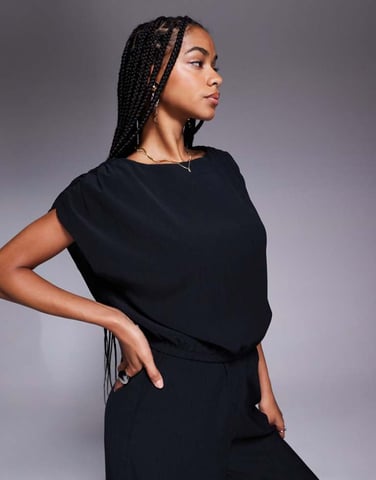 ASOS DESIGN tailored high neck crinkle textured co-ord top in black