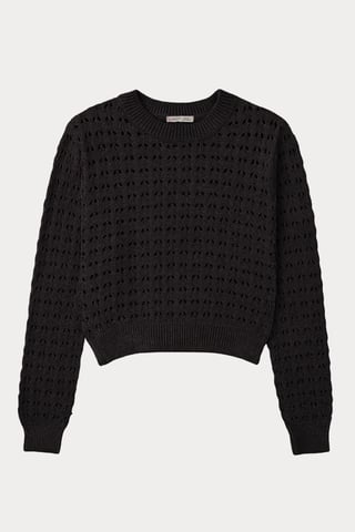 Textured Knit Relaxed Crop Sweater with Crew Neck