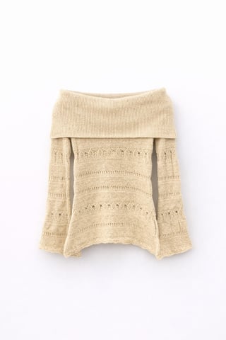 Off Shoulder Textured Ribbed Sweater with Cut Out Details