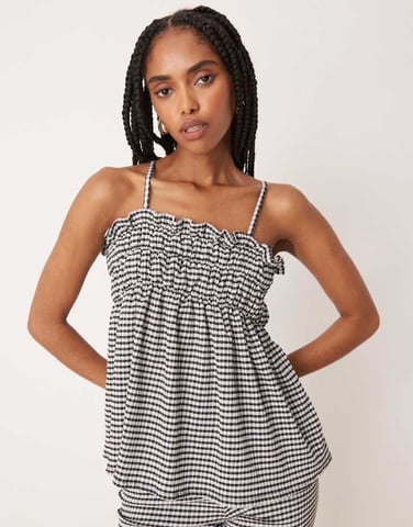 ASOS DESIGN cami top with frill detail co-ord in mono gingham