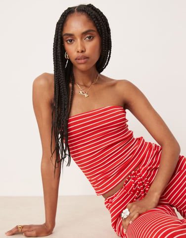 ASOS DESIGN longline bandeau co-ord in red stripe