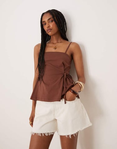 ASOS DESIGN cinched tie side cami in brown