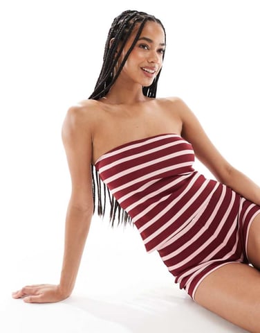 ASOS DESIGN stripe bandeau co ord top in pink