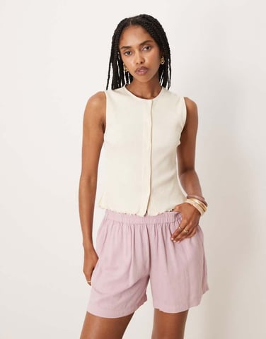 Vila button front vest in cream