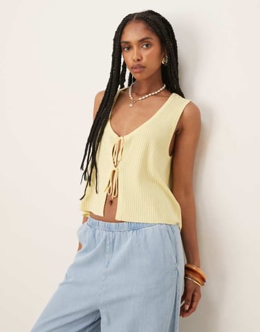 JDY tie front knitted vest in buttermilk yellow