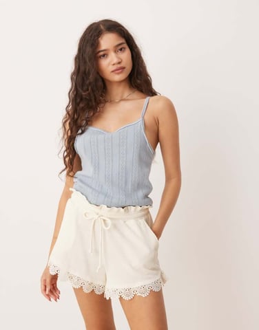 ASOS DESIGN lace hem detail waffle shorts