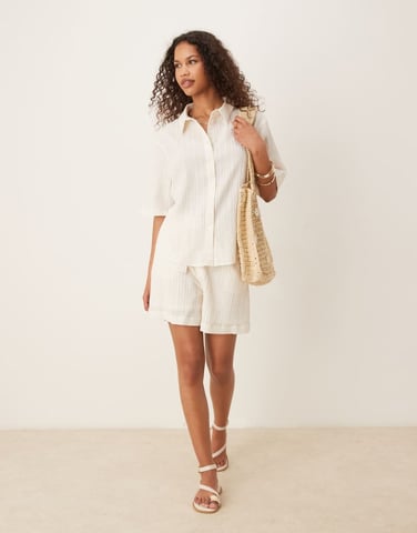 AWARE textured relaxed short co-ord in white