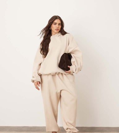 ARRANGE Curve oversized premium heavy weight jogger with cuff in oatmeal
