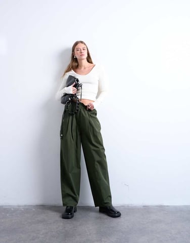Topshop pleated balloon jogger with elasticated waist in green