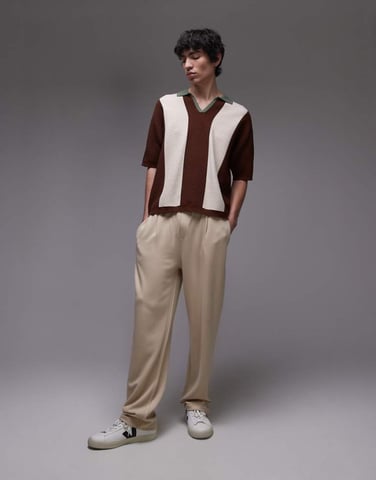 Topman premium rak passform twill jogger i sten