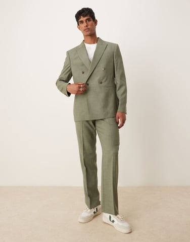 ASOS DESIGN straight leg suit trousers in green melange