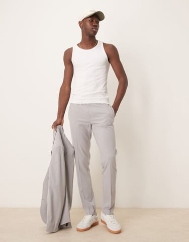 ASOS DESIGN four way stretch skinny fit suit trousers in grey