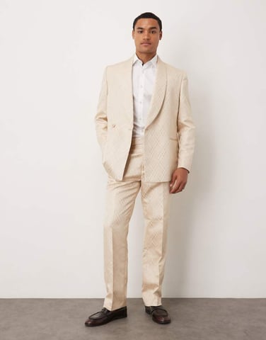 ASOS DESIGN straight leg suit trousers in stone jacquard