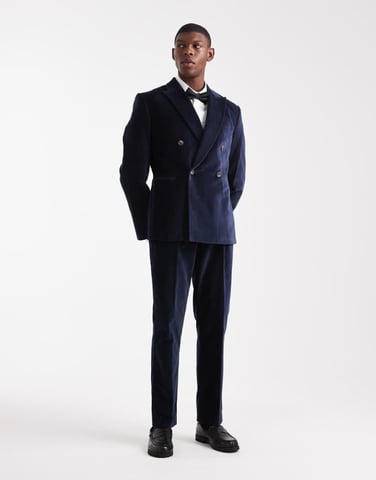 ASOS DESIGN slim suit trousers in navy lightweight velvet - NAVY