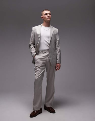 Topman straight suit trousers in stone