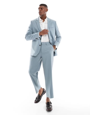 ASOS DESIGN straight cropped length suit trousers in dusty blue
