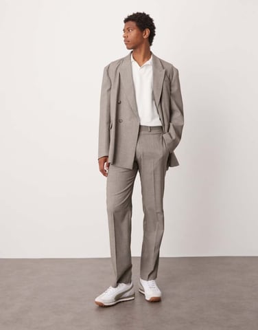 ASOS DESIGN straight leg suit trousers in grey melange texture