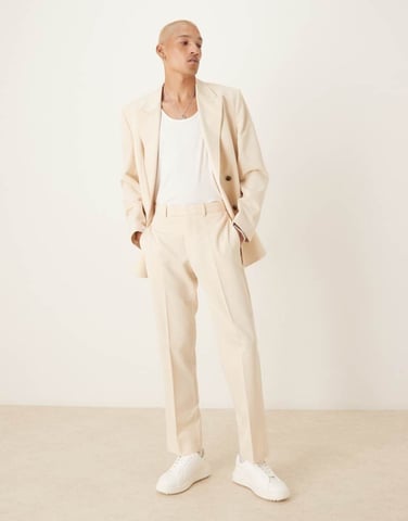 ASOS DESIGN straight leg suit trousers with cotton in ecru