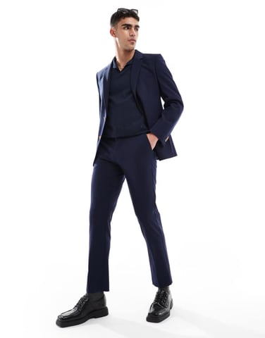 ASOS DESIGN washable slim suit trousers with lightweight worsted wool in navy
