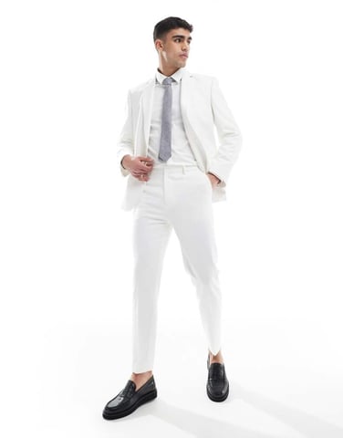 ASOS DESIGN tapered suit trousers in textured white fabric
