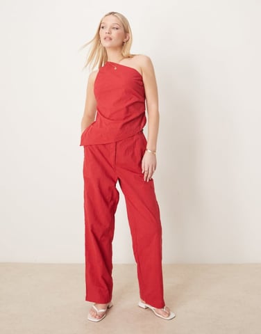 ASOS DESIGN tailored flower textured relaxed trousers co-ord in red
