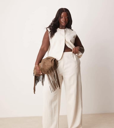 ASOS DESIGN Curve tailored straight leg trousers in stone