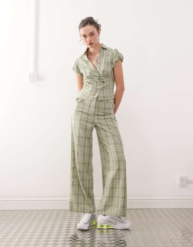 COLLUSION y2k tailored trousers in green check