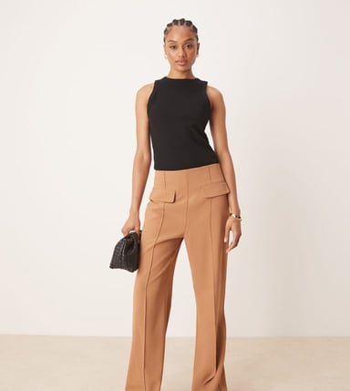 ASOS DESIGN Tall tailored double pocket seam detail trousers in camel