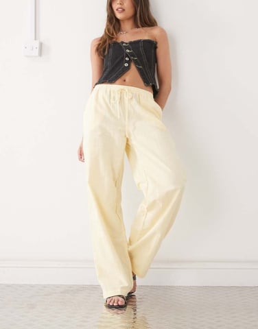 Motel wasic wide leg relaxed linen trouser in lemon yellow