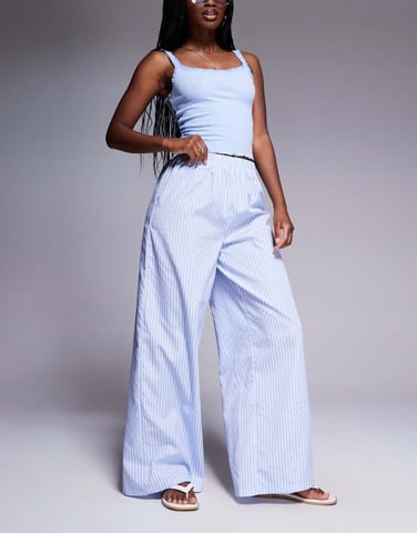 Missyempire elasticated waist wide leg trousers in blue stripe