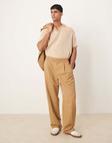 ASOS DESIGN pull on wide leg suit trousers in camel