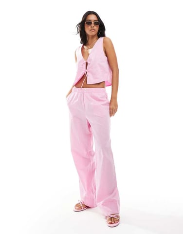 ONLY wide leg boxer detail trousers co-ord in pink gingham