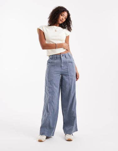 ASOS DESIGN seamed wide leg trousers in washed blue