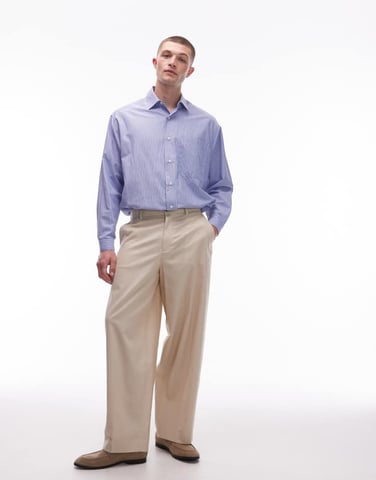 Topman wide leg linen blend trousers in stone