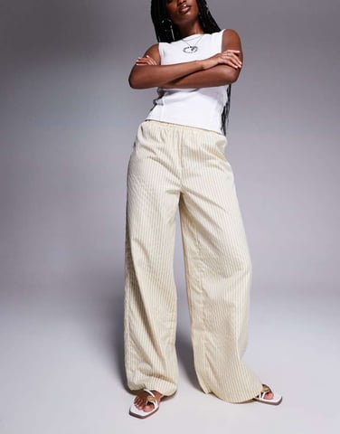Missyempire elasticated waist wide leg trousers in yellow stripe