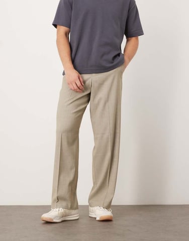 ASOS DESIGN smart wide leg trousers in light grey melange