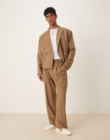 ASOS DESIGN wide leg suit trousers in brown