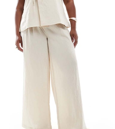 Vero Moda Curve pleat front wide leg trouser co-ord in cream