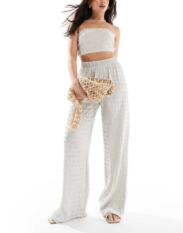 ONLY seersucker wide leg trousers in ice grey