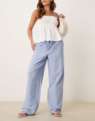 JDY wide leg trousers in light blue stripes