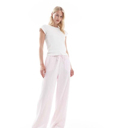 Vero Moda Tall cotton wide leg trousers in pale pink stripe